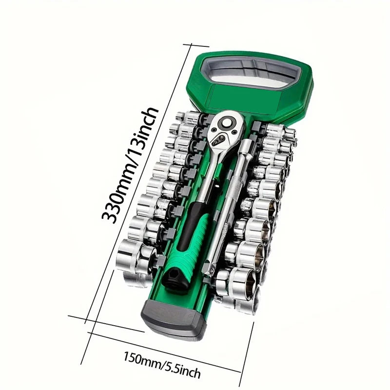 CRV Ratchet Spanner 3/8' 24 Teeth Automotive Mechanic Tool Box Set Garage Car Repair Socket Wrench Set DIY Workshop Hand Tools