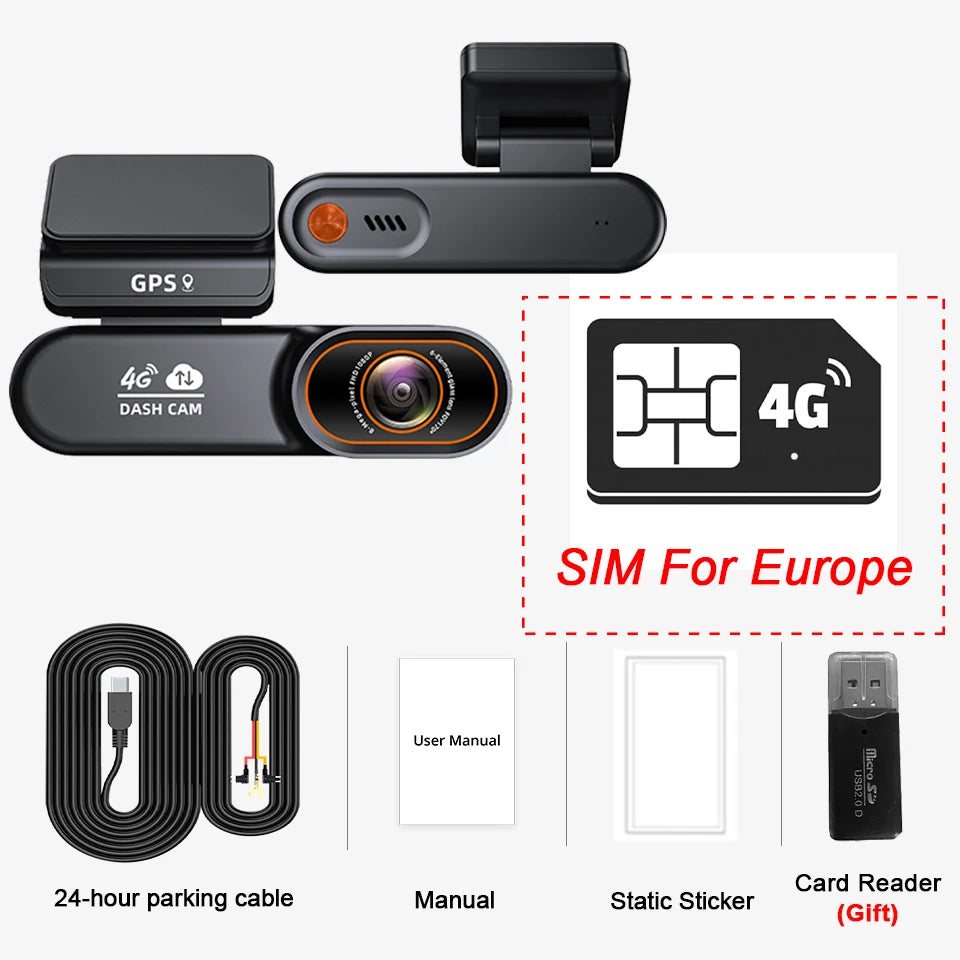 4G LTE Dash Cam Remote Real-Time Monitoring Car Security Camera Supports Cloud Storage Night Vision GPS Car DVR