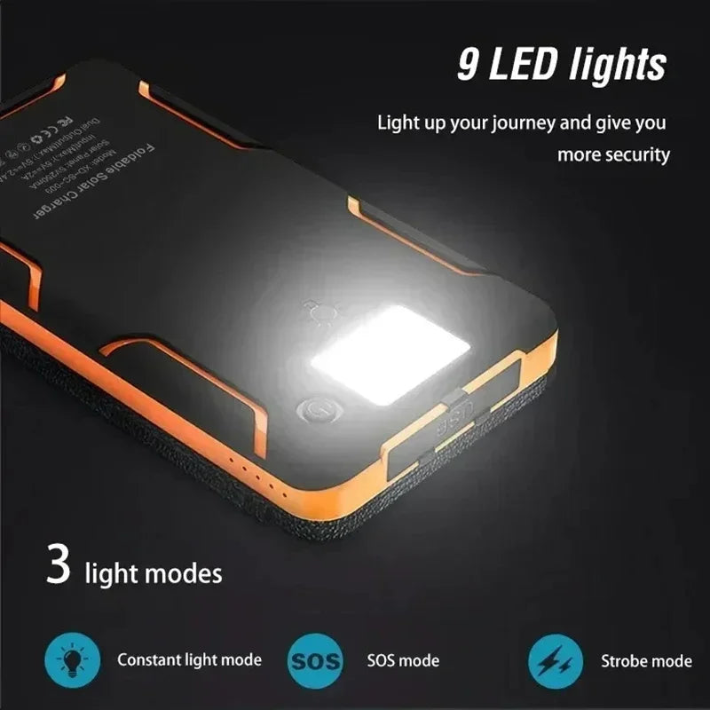 Lenovo LED Solar Power Bank  200000mAh 4 Solar Panels Wireless Charger Portable External Battery Flashlight for Outdoor Travel Car Mobile World
