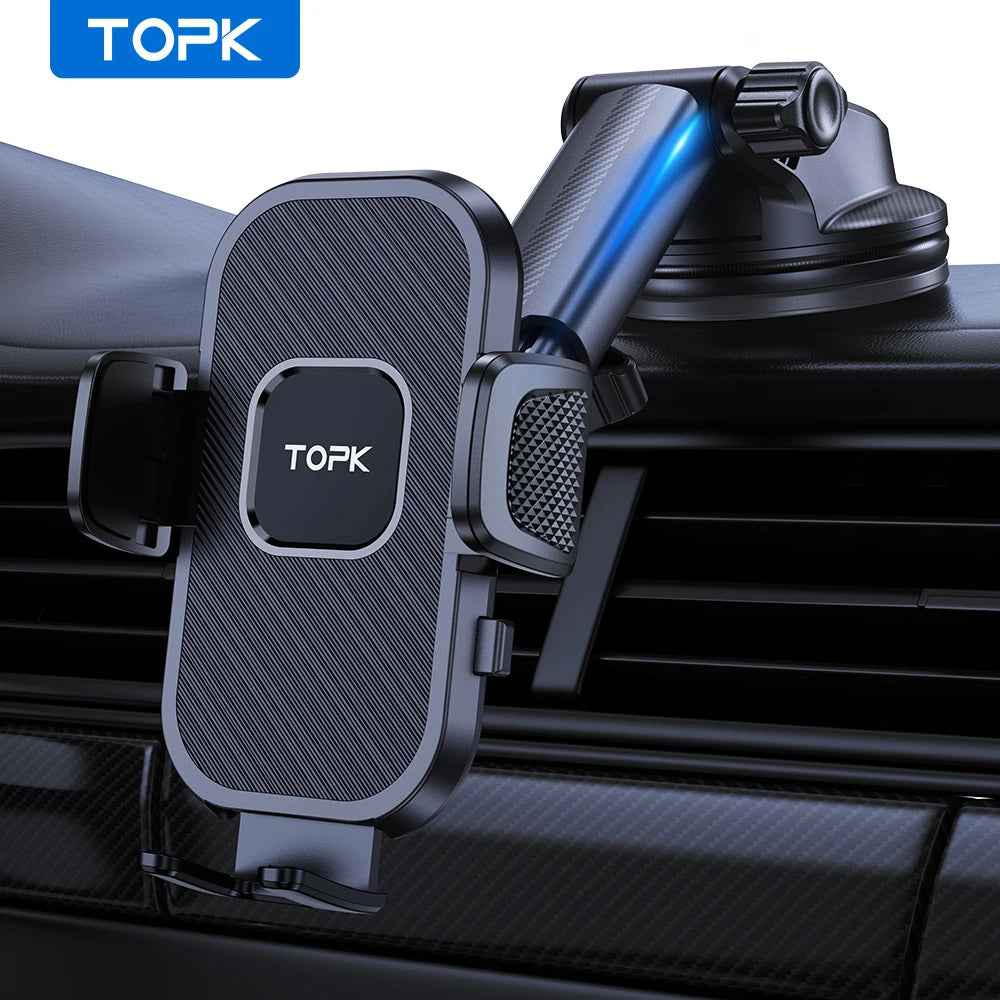 TOPK Upgraded Car Phone Mount for Dashboard, Secure and Stable Hands-Free Cell Phone Holder Compatible with All Smartphones CM World
