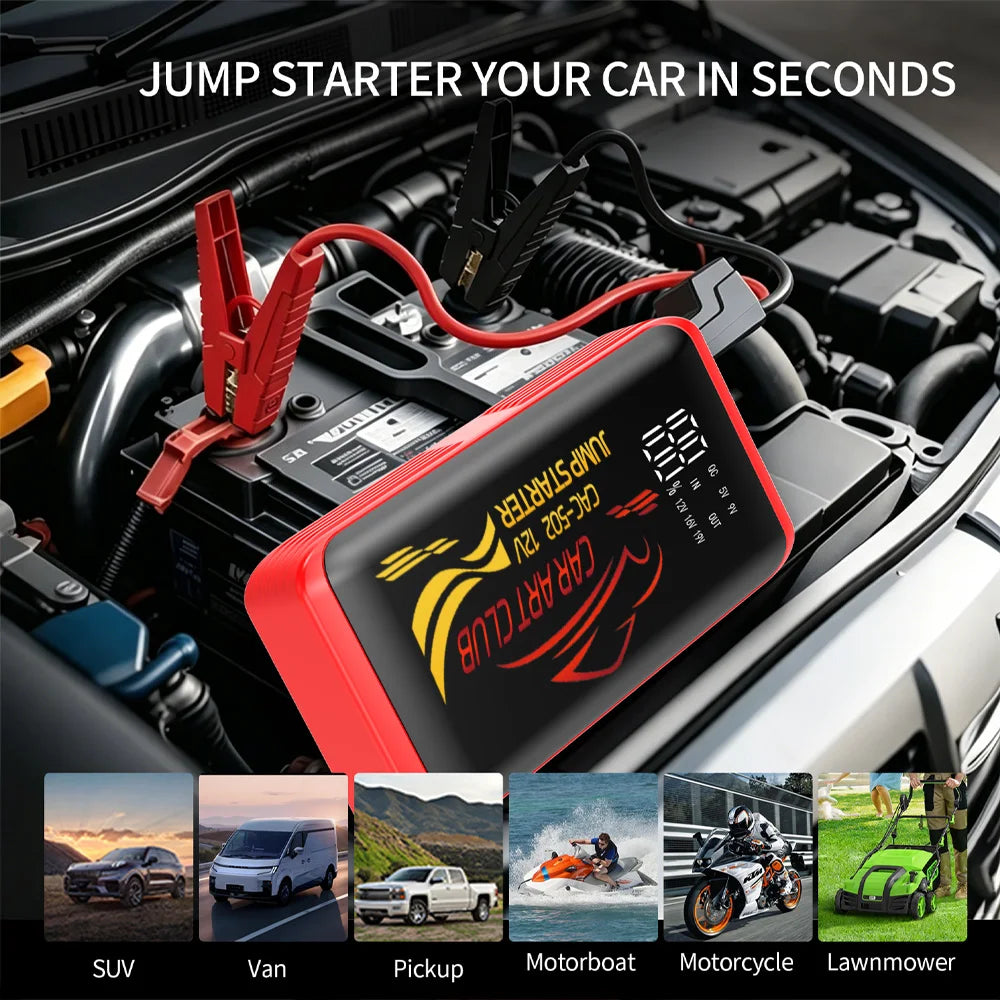 2026 New Smart Jump Starter 12V Car Battery Booster, Portable Power Bank with LED Light & Quick Charge Function