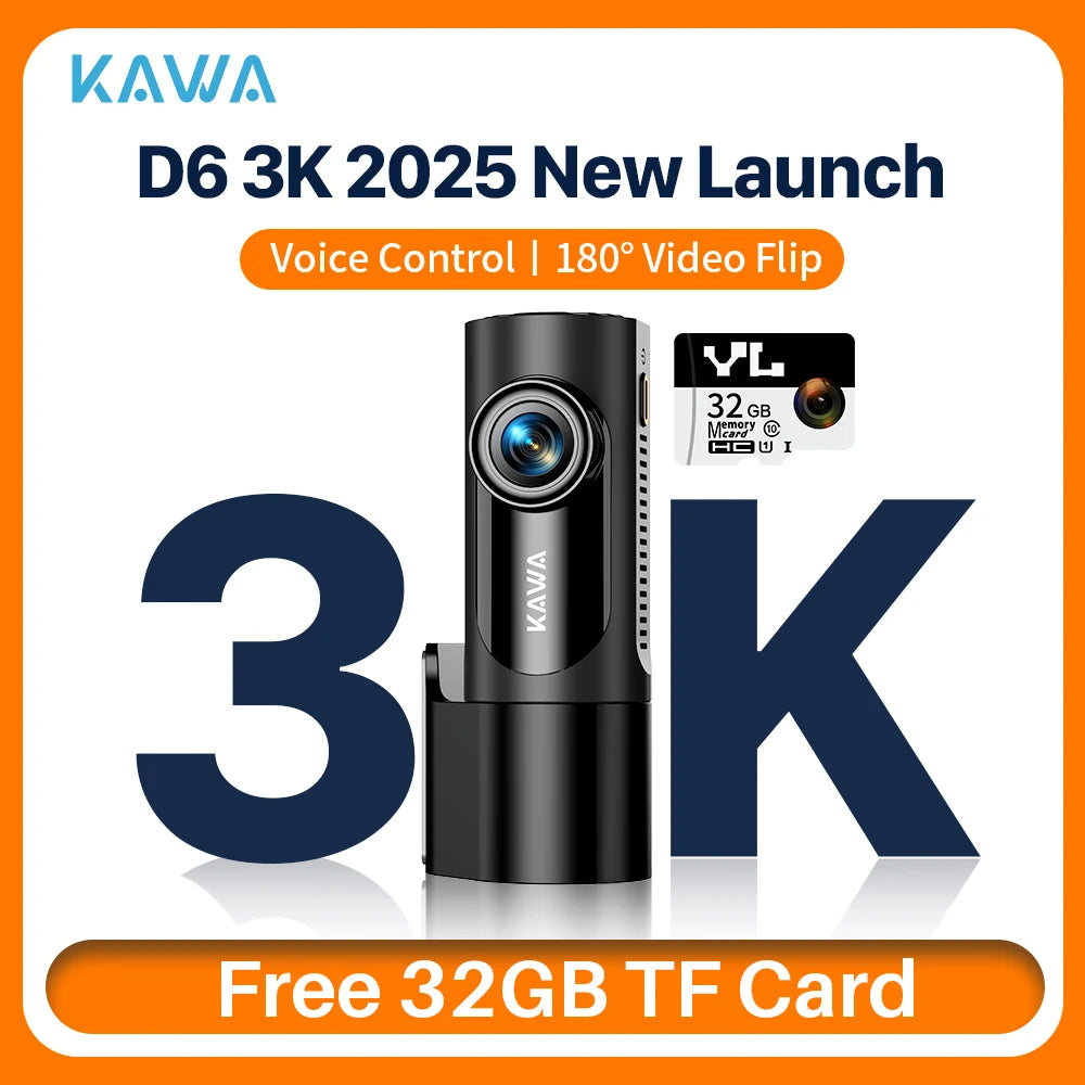 KAWA Dash cam Video Recorder D6 3K Car Camera, Car DVR Voice Control Dash AUTO Camera,Night Vision Dashcam 2025 New Car Mobile World
