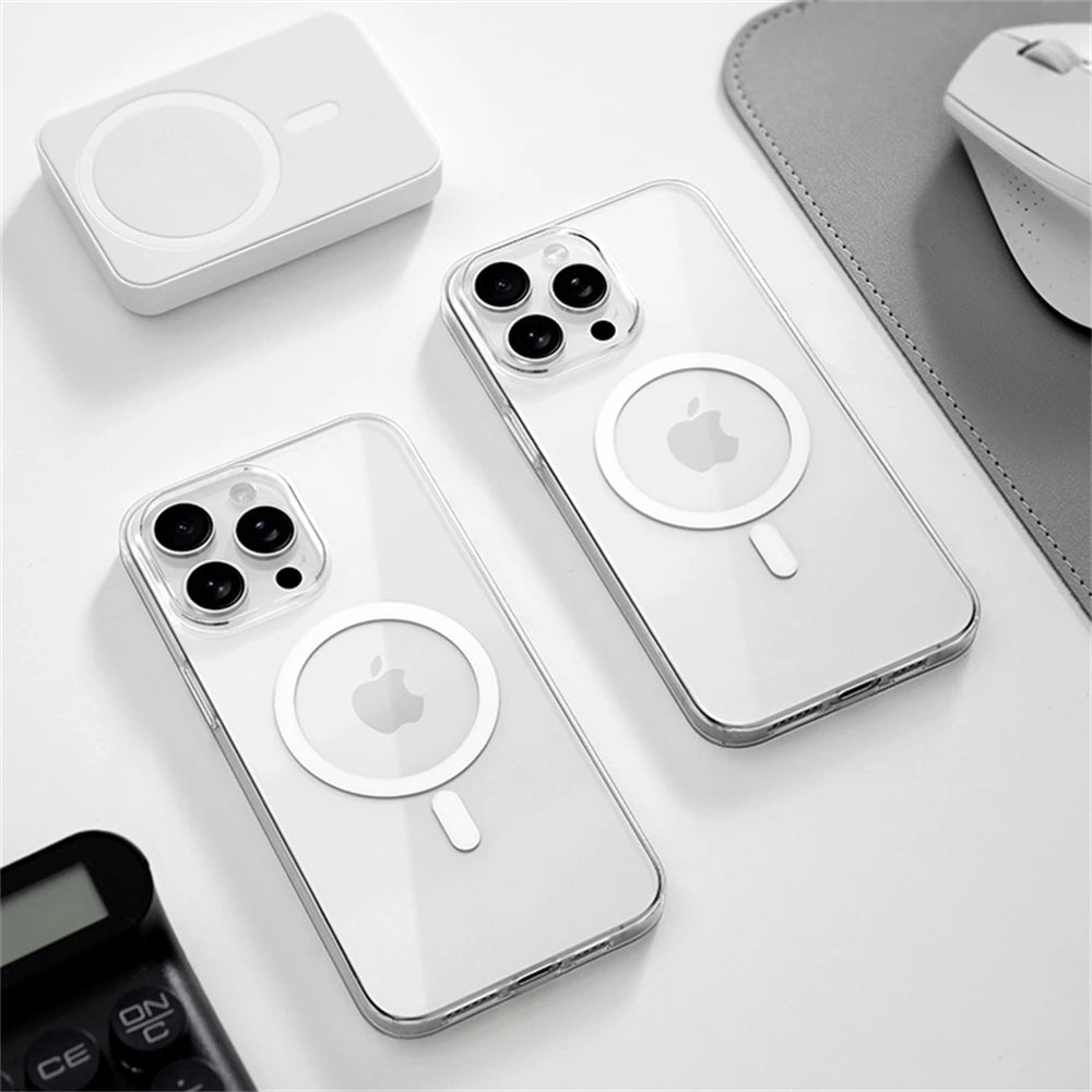 Ultra Thin Hard PC HD Transparent Magnetic Case For iPhone 18 17 16 15 Pro Max 14 13 12 For Magsafe Wireless Charge Clear Cover