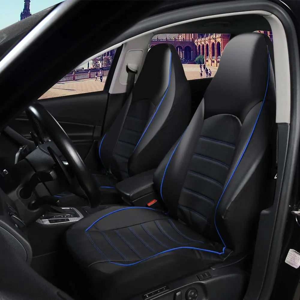 2 Front Universal PU Leather Car Seat Covers High Back Bucket Seat Cover Set for Most Cars, Trucks, SUVs and Van CM World