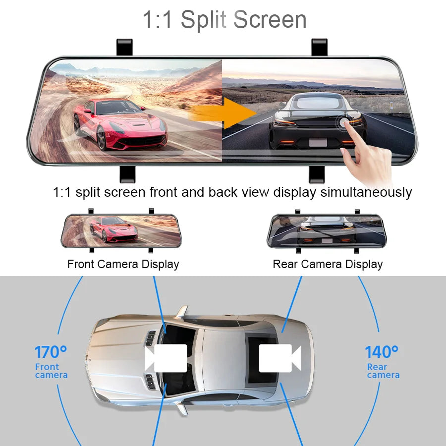 10 Inch Car DVR Car Touch Screen Driving Recorder Supports 1080P Front and Rear HD Night Vision Car Video Recorder