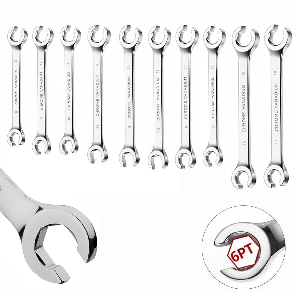 Repair Tool 8-19mm Flare Nut Wrench Mirror Finish Open Ring Brake Line Wrench Double Head High Torque Wrench Car Repair
