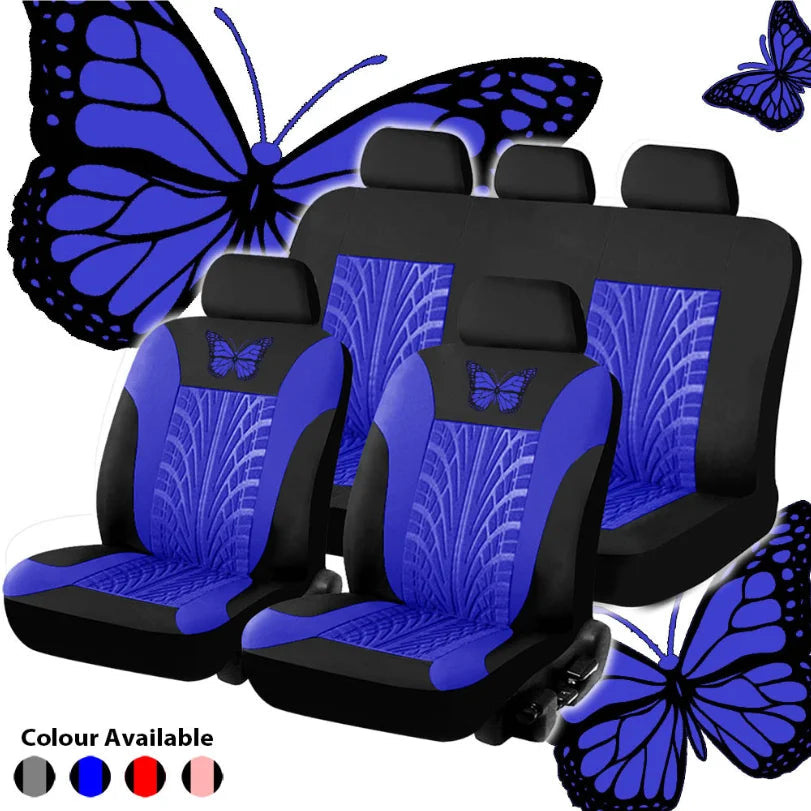 Car Seat Cover Full Set, Universal Butterfly Pattern Embroidery Auto Seat Cover Set CM World