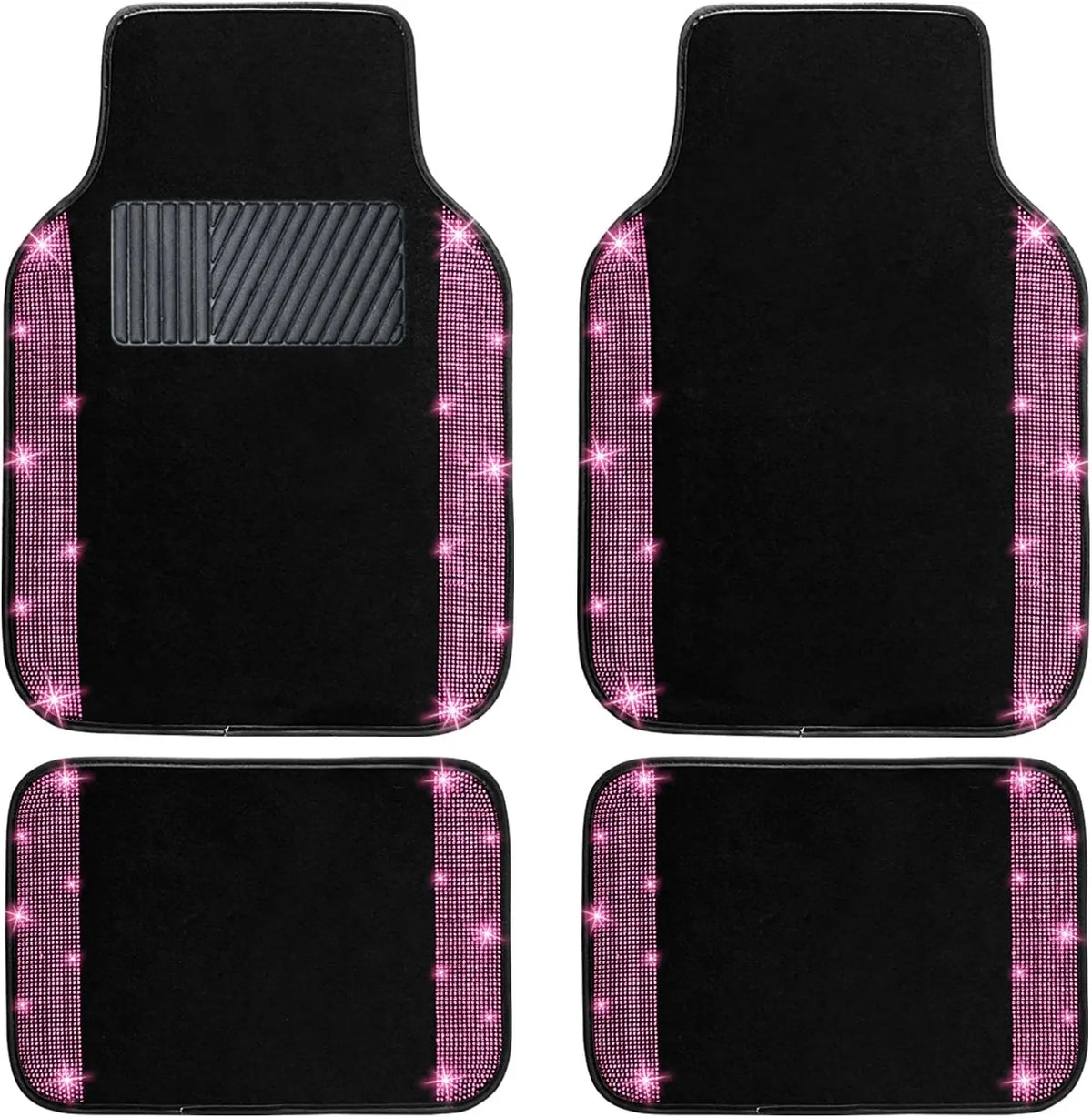 Bling Car Floor Mats Full Set, Universal Fit Most Cars,SUV, 4 pcs Sparkle Glitter Diamond Carpet for Women with Anti-Slip Pad