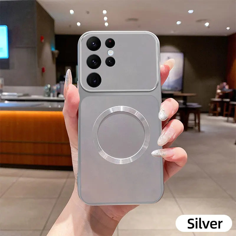 For Magsafe Wireless Charging Case For Samsung S26 Ultra S25 S24 S23 S22 S21 Plus Edge Metallic Paint Finish Soft Cover