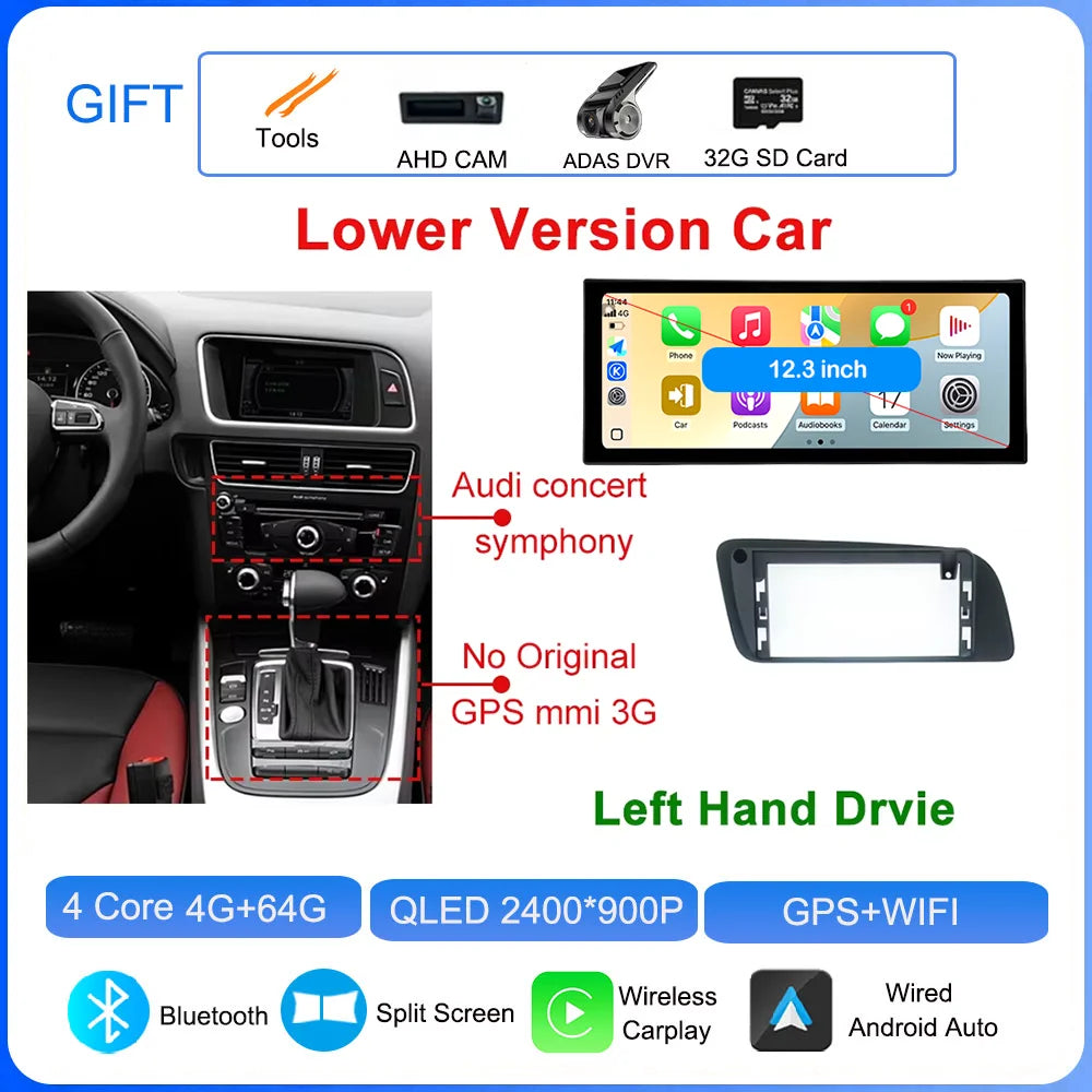 for Audi Q5 2009 - 2017 Android 16 Car Radio Video Multimedia Player GPS Navigation QLED Screen WiFi DSP Stereo Auto Accessories CM World