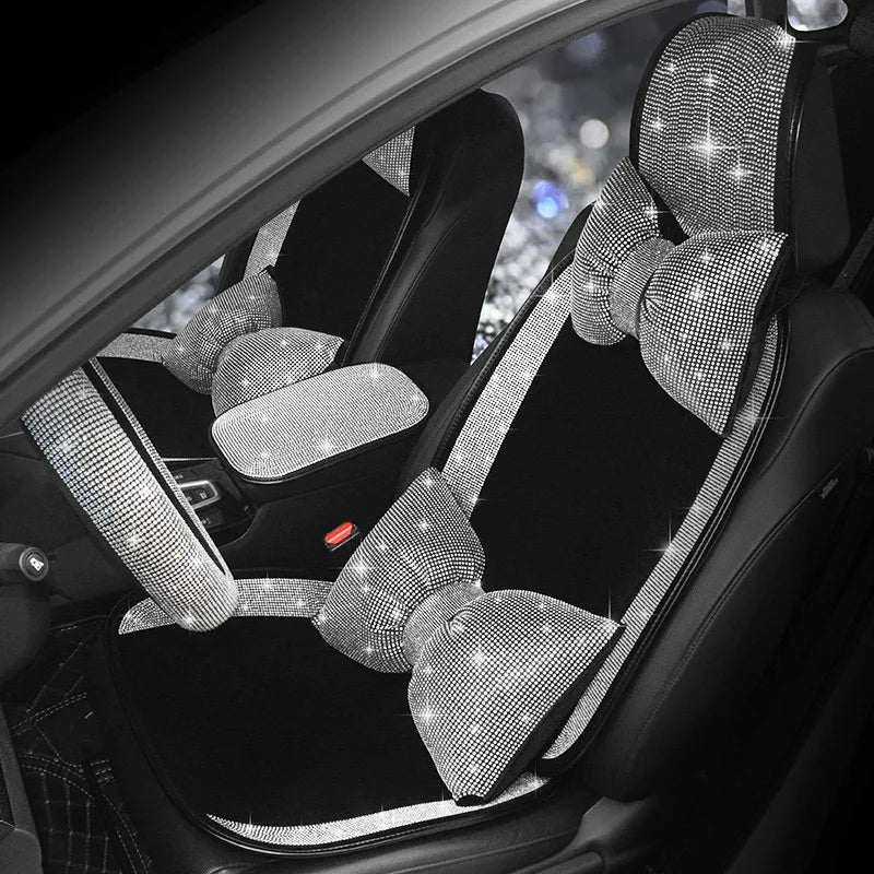 Universal Crystal Rhinestone White Diamond Car Interior Seat Covers Cushion Decoration For Women Ladies Gifts Auto Accessories CM World