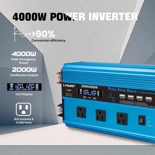 4000W Pure Sine Wave Inverter DC 12v/24v To AC 110v 60HZ Voltage Converter Car Solar Power Inverter CM World