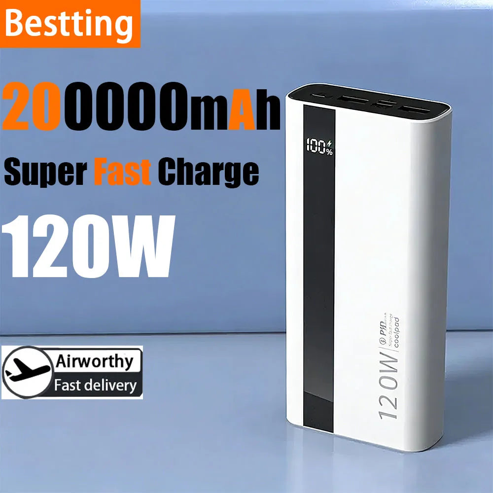 For  Xiaomi 120W 200000mAh High Capacity Power Bank Super Fast Charging Portable External Battery Power Bank For Iphone Samsung Car Mobile World