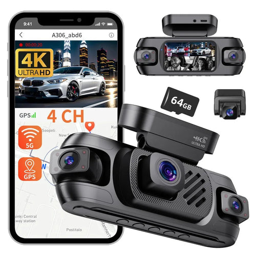 4 Channel 2K Car Dash Cam Front Rear Left Right 4-Way 360degree Recording 3" Large Screen Sentry Mode Car DVR Audio Recording Car Mobile World