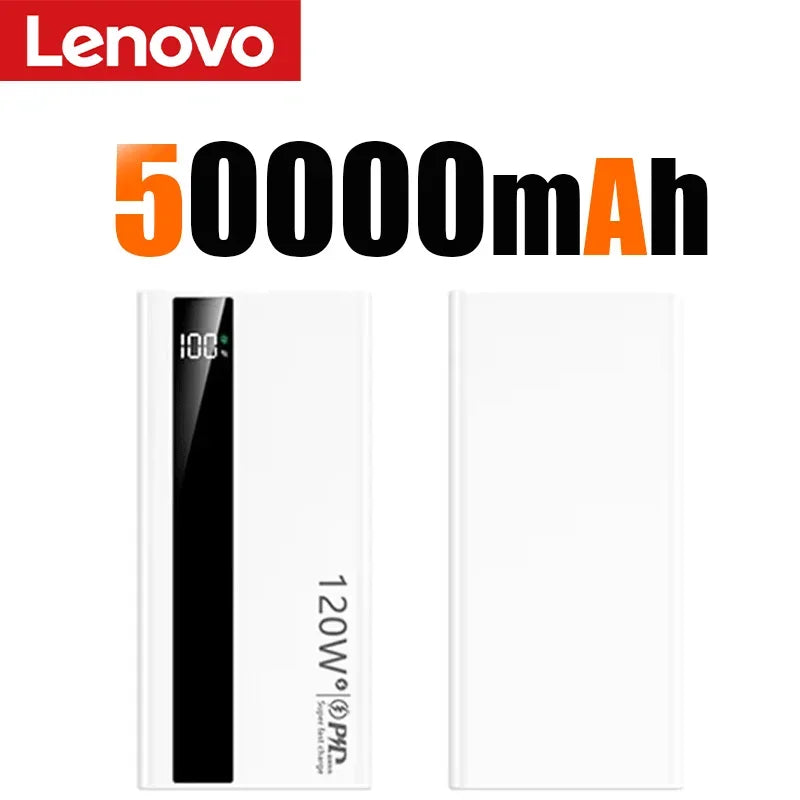 Lenovo 500000mAh 120W Super Fast Charging Power Bank High Capacity External Battery Portable Battery Charger For iPhone Samsung Car Mobile World