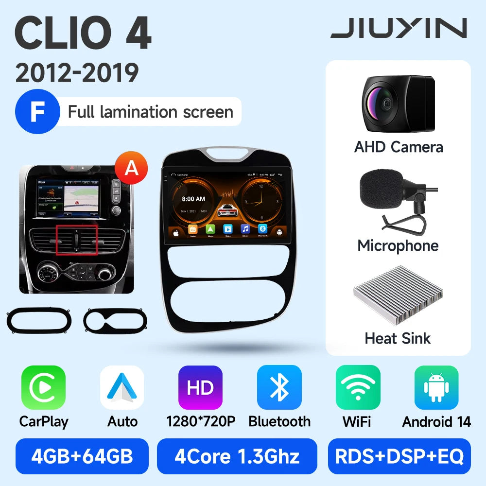 JIUYIN Android 15 Wireless CarPlay Auto Car Radio For Renault Clio 4 ZOE 2012-2019 Intelligent Systems DSP SWC RDS GPS FM BT CM World