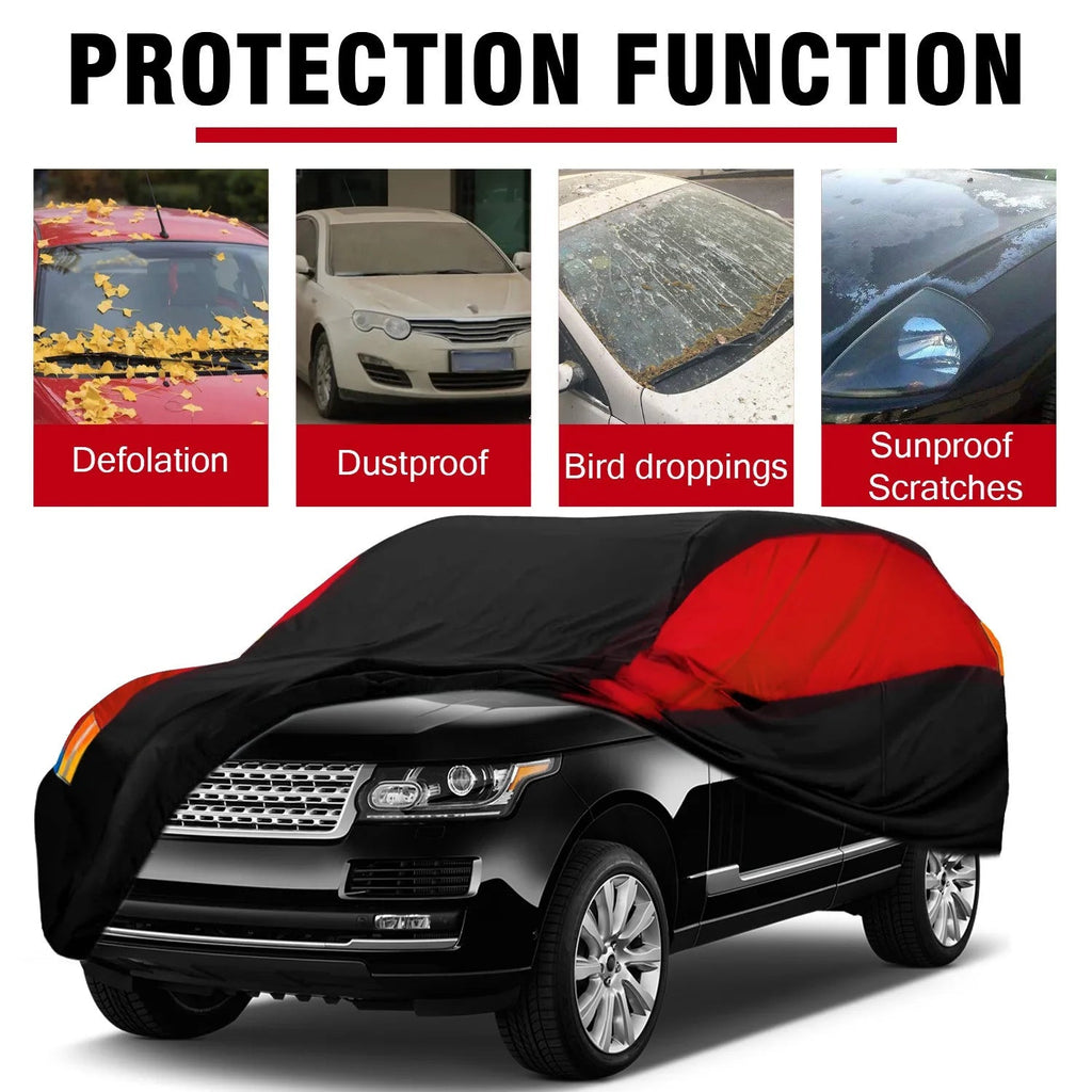 Universal Fit SUV Car Cover - Black & Red - UV Protection, Breathable, Dustproof ,Ideal Gift for Car Enthusiasts CM World