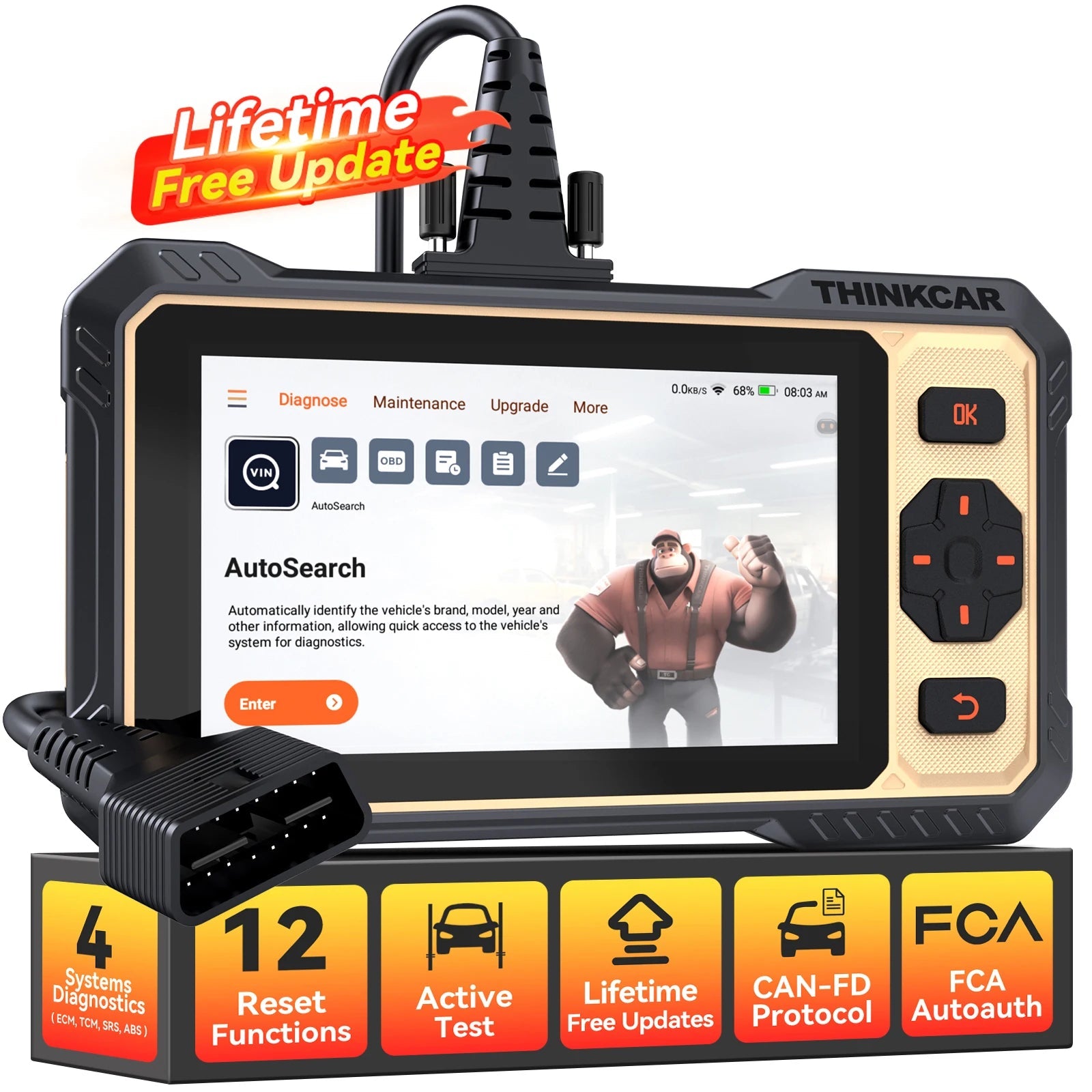 THINKCAR THINKSCAN 662 OBD2 Car Diagnostic Scanner Tool 4 System ABS SRS ECM TCM 12 Reset Bi-Directional Lifetime Free Update Car Mobile World