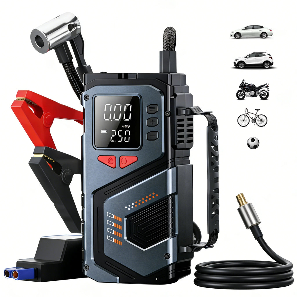 Car Jump Starter For 12V Petrol Diesel Cars With 150PSI Air Pump/Light/Pressure Gauge,Portable Booster Jump Starter