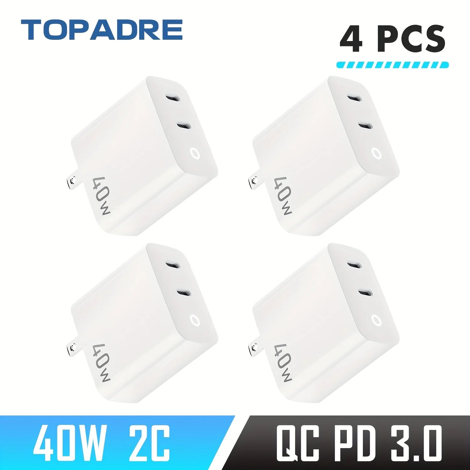 40W 2 Ports USB-C Type-C GaN Fast Charger with Charging Light, Fast Charging Block with 3.3Ft Type-C Charging Cable For IPhone Car Mobile World