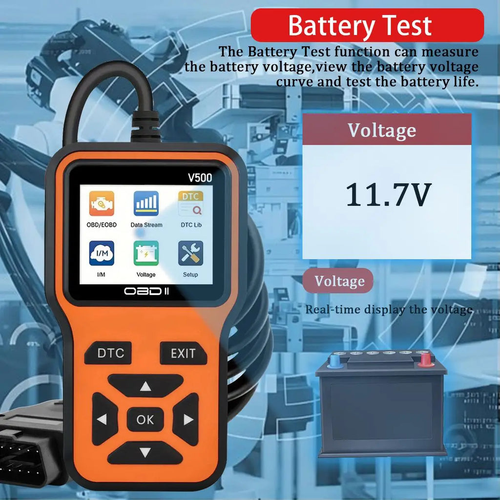 Car OBD2 Scanner Diagnostic Tool Code Reader, Car Voltage Tester Engine Fault Code Scanner, Charging Tester Diagnostic Tool V500 Car Mobile World