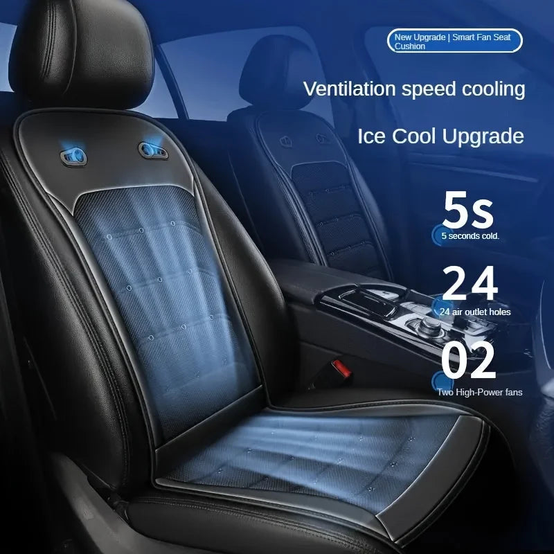 12V/24V Summer Cooling Car Seat Cushion Front Seat Cooled Seat Cover with Intelligent Fans Breathable Ventilated Seat Cushion Car Mobile World