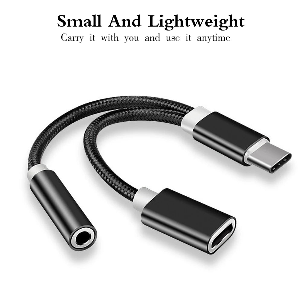 2 In 1 USB C To 3.5mm Headphone And Charger Adapter USB C PD 3.0 Port To Aux Audio Jack With PD Fast Charging Dongle Cable Cord Car Mobile World