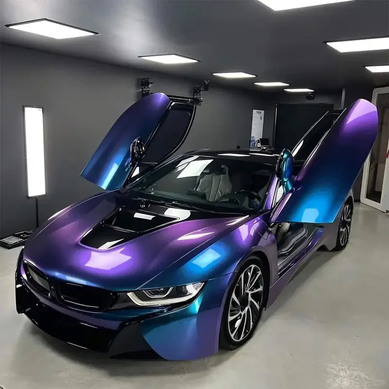 Sparkle Metallic Chameleon Vinyl Wrap Film Roll Purple to Blue Adhesive Decal Vehicle Car Wrapping Car Mobile World