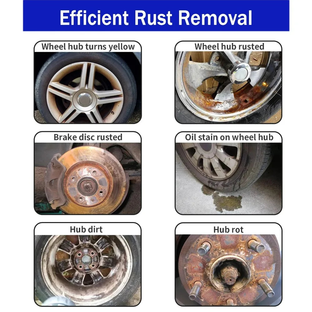 Car rust remover, quick car wheel care, cleaning, metal iron powder, stain removal CM World