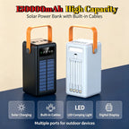 200000mAh Solar Panel Power Bank Fast Charging Portable Power Station External Battery Pack with Cable for Iphone Samsung Huawei