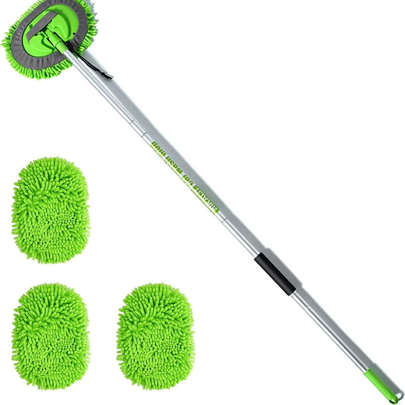 62" 2-in-1 Car Wash Mop Brush, Rotatable Microfiber Mitt, Long Pole, Scratch-Free for Truck RV Pickup Bus Green