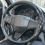 Car Steering Wheel Cover Set, Glossy Carbon Fiber Texture, 2-Piece Breathable and Anti-Slip Grip, Universal Fit Interior Upgrade CM World