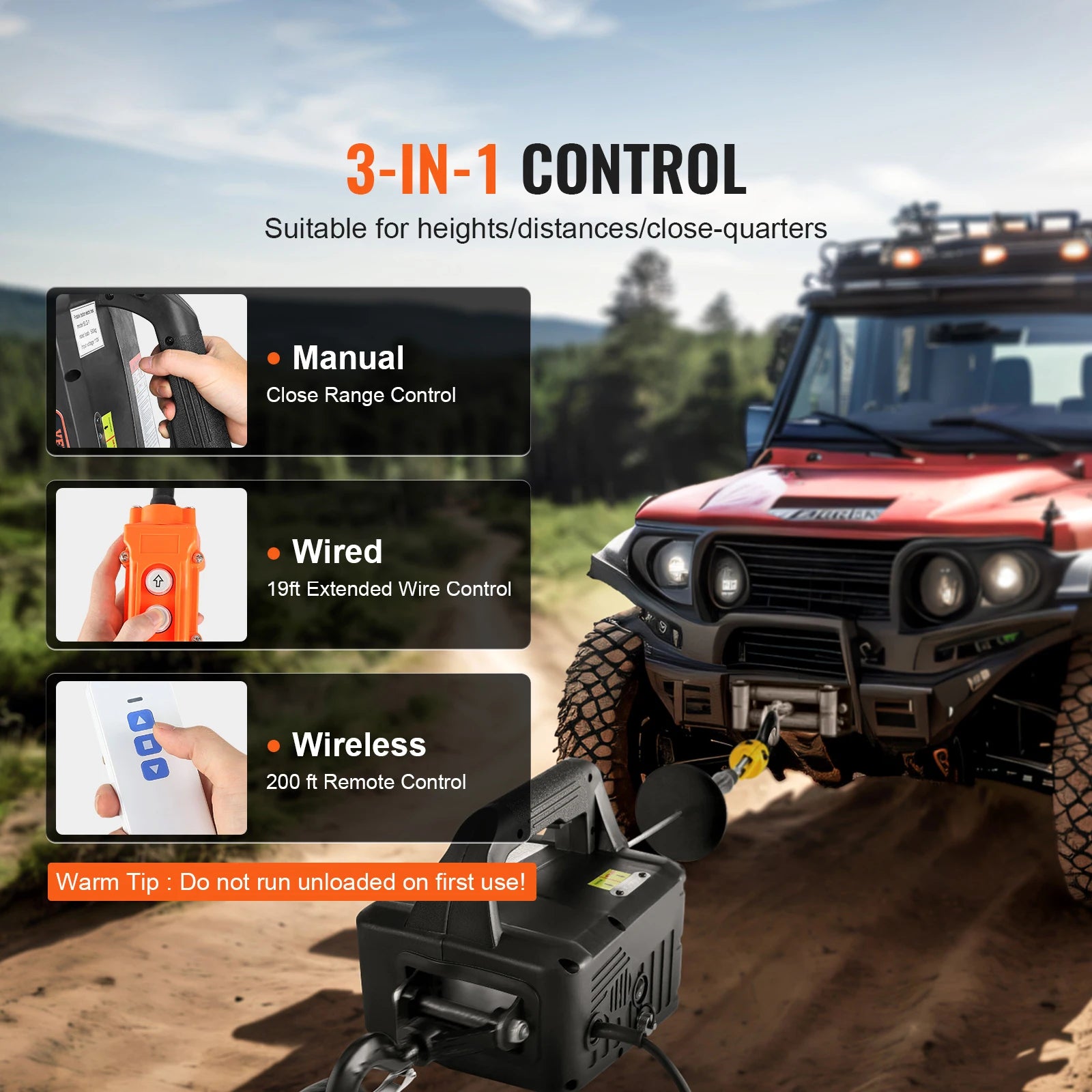 SucceBuy 1100lbs 3-in-1 Electric Hoist Winch Manual/Wired/Wireless 22.9ft Lifting Heigh Overload Protection Portable Power Crane CM World