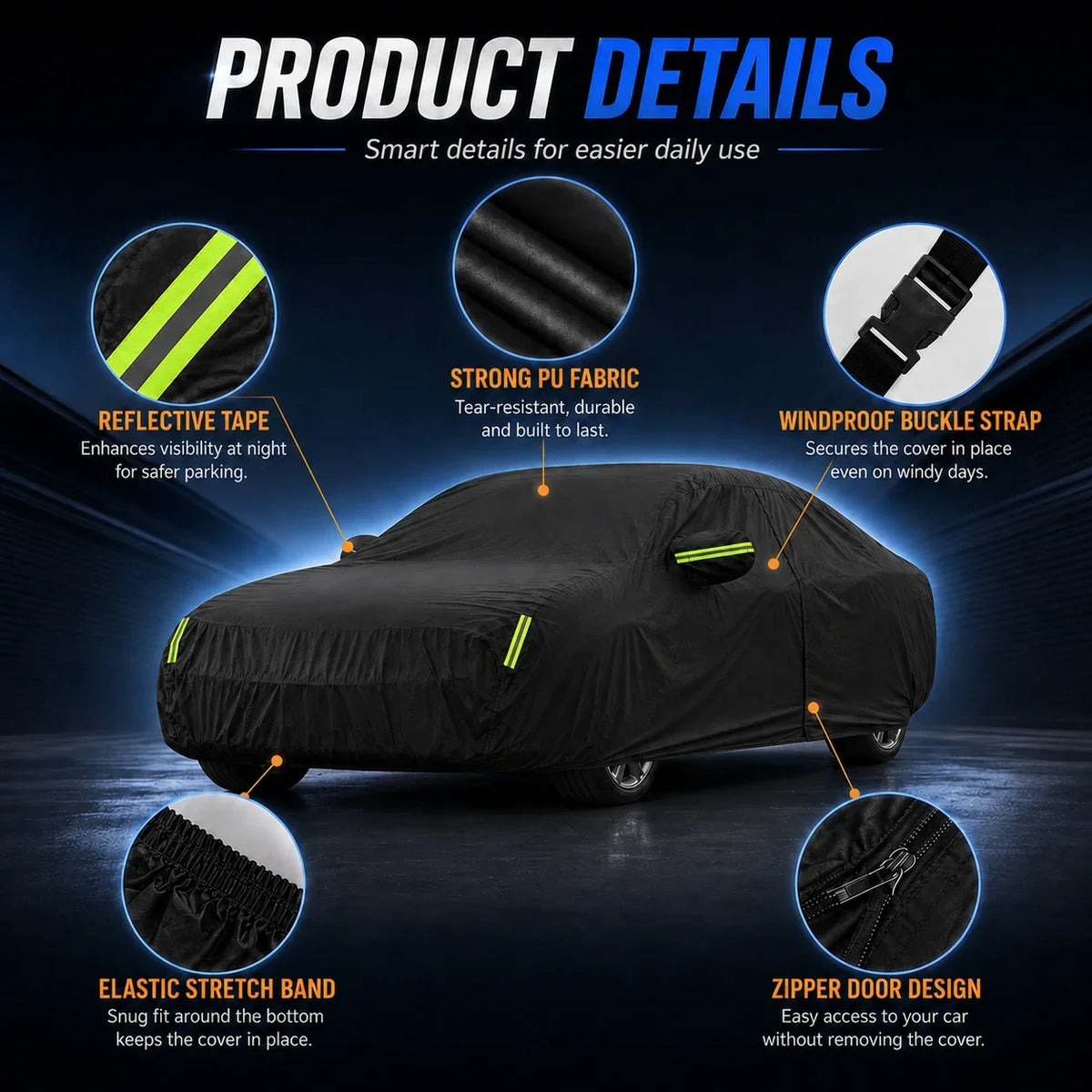 For Tesla Model 3 Outdoor Full Car Cover Waterproof Snowproof Dustproof UV Protection Reflective Strip