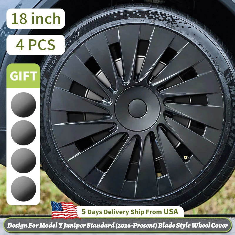 4PCS Hub Caps for Tesla Model Y 2026 Standard 18, Full Rim Covers Replacement Wheel Cover Accessories for Tesla Standard