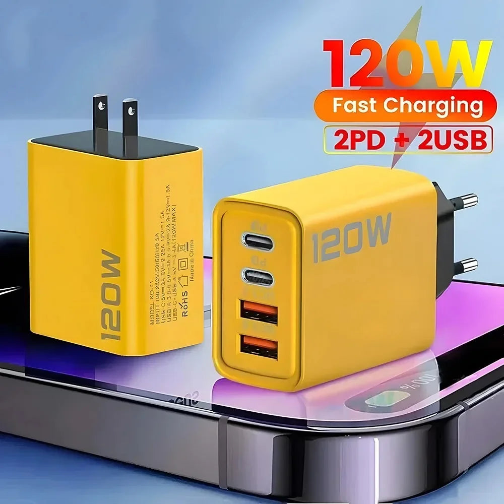 Total 120W Phone Charger Fast Charging Quick Charger PD USB Type C Wall Adapter For iPhone 16 15 Xiaomi 14 Huawei Redmi Oneplus Car Mobile World