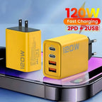 Total 120W Phone Charger Fast Charging Quick Charger PD USB Type C Wall Adapter For iPhone 16 15 Xiaomi 14 Huawei Redmi Oneplus Car Mobile World