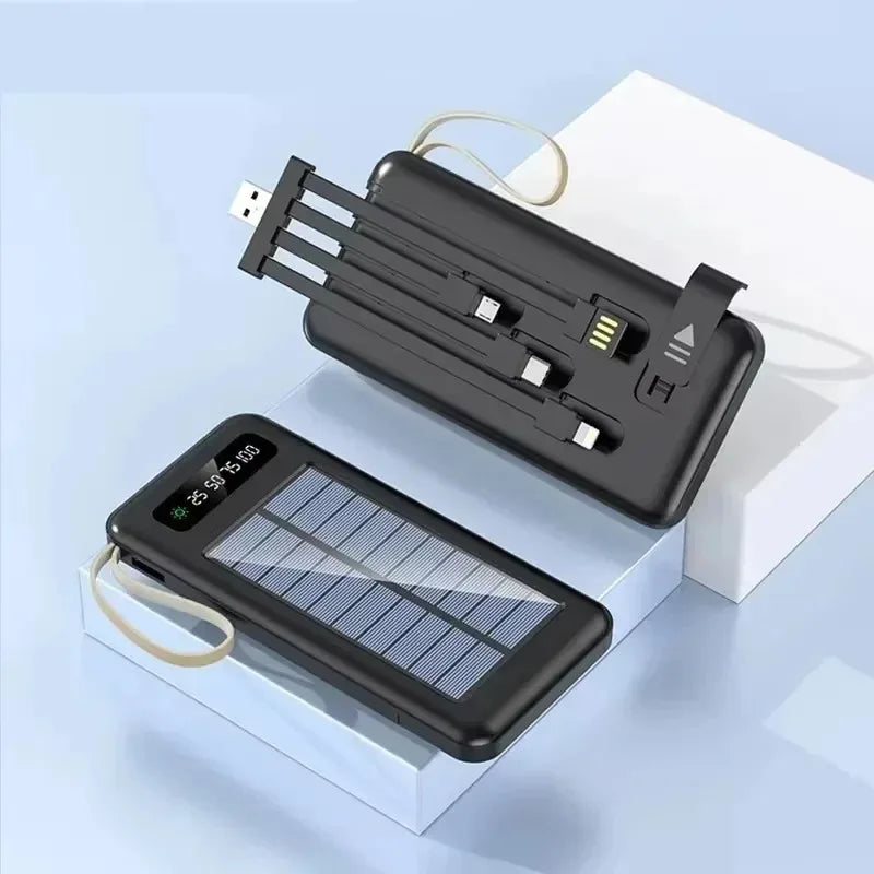 Lenovo Solar Power Bank 50000mAh Large Capacity Mobile Power Fast Charging Battery Dual Usb 4 Cables LED Digital Display Car Mobile World