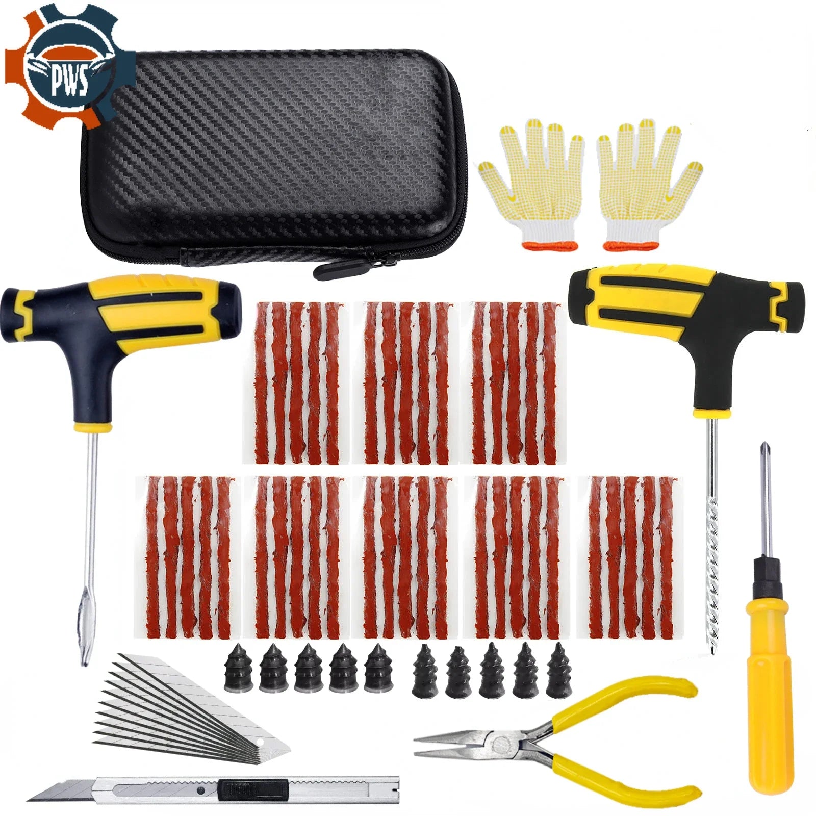 New Car Tire Repair Tool Kit Studding Tool Auto Bike Puncture Plug Garage Needle Nose Pliers Vacuum Film Nail EVA Storage Case CM World