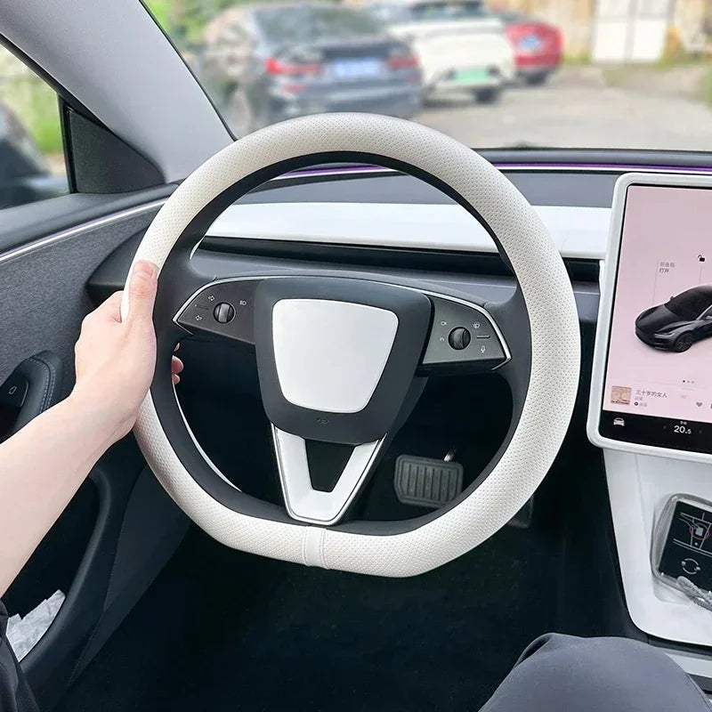 PU Leather Steering Wheel Cover for Tesla Model 3 Y highland Anti Slip Steering Replacement Protect Cover Interior Accessories CM World