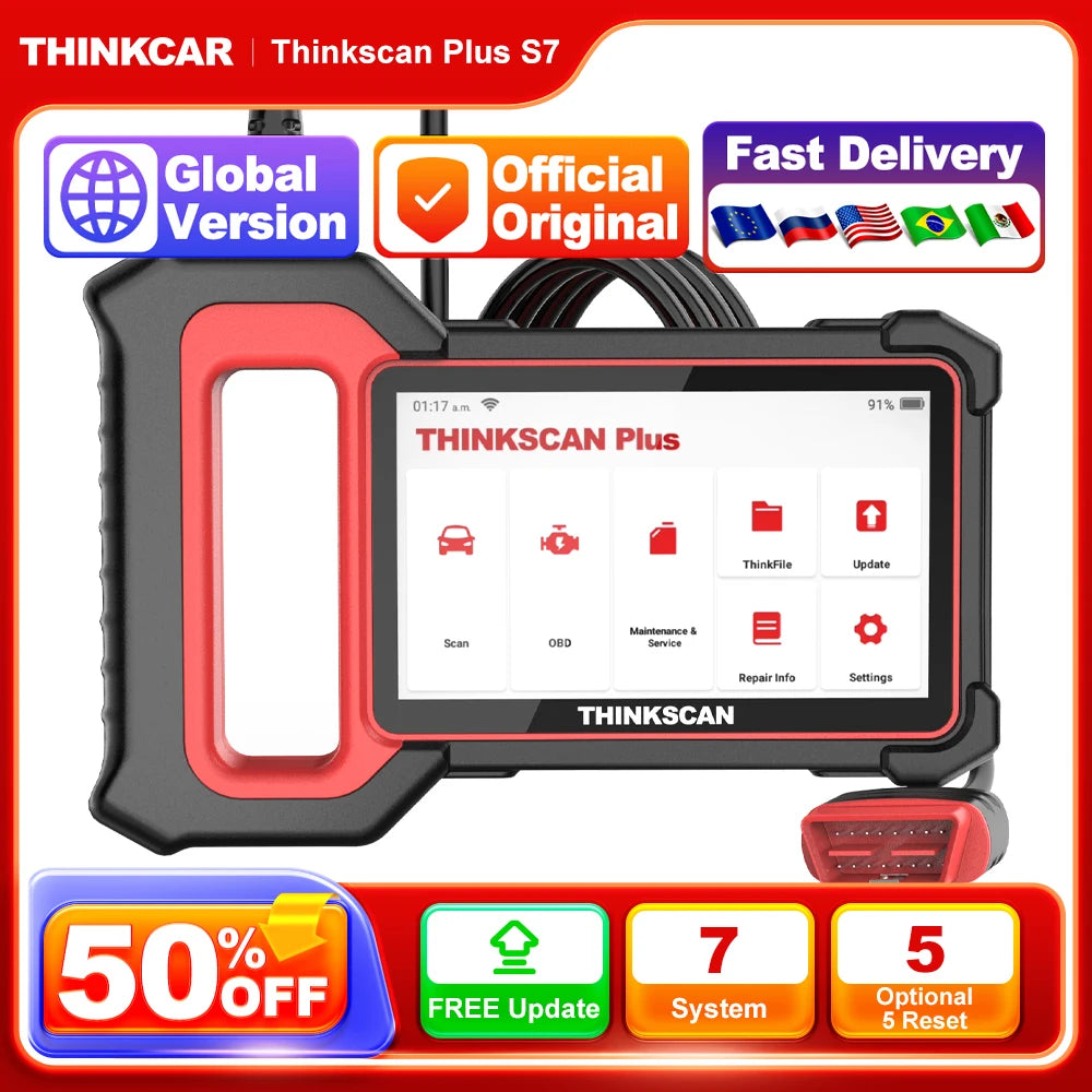 THINKCAR THINKSCAN PLUS S4 S7 ABS SRS ECM System Car Diagnostic Tools OBD2 Auto Scanner OBD 2 Code Coder Reader Free Update Car Mobile World