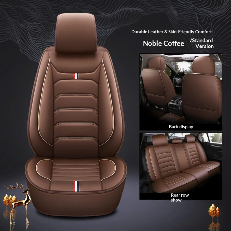 Five-seat car seat covers with dual-tone trim, luxury leather upholstery, fits most vehicles CM World