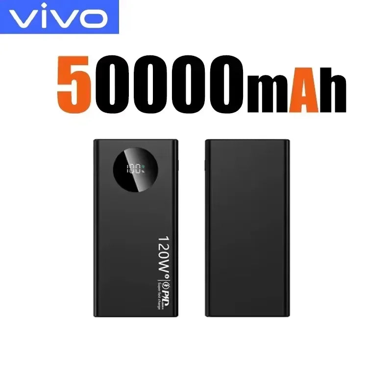 VIVO 50000mAh Power Bank 120W Super Fast Charging Digital Display Type-C USB Portable Charger For iPhone Samsung Huawei 2026 New Car Mobile World