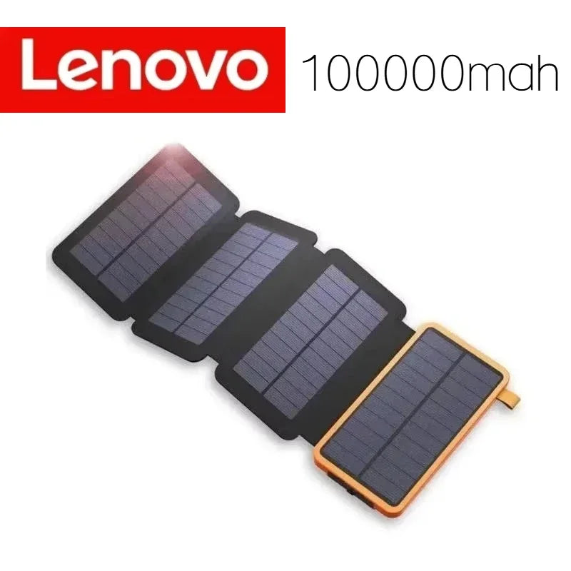 Lenovo LED Solar Power Bank  200000mAh 4 Solar Panels Wireless Charger Portable External Battery Flashlight for Outdoor Travel Car Mobile World