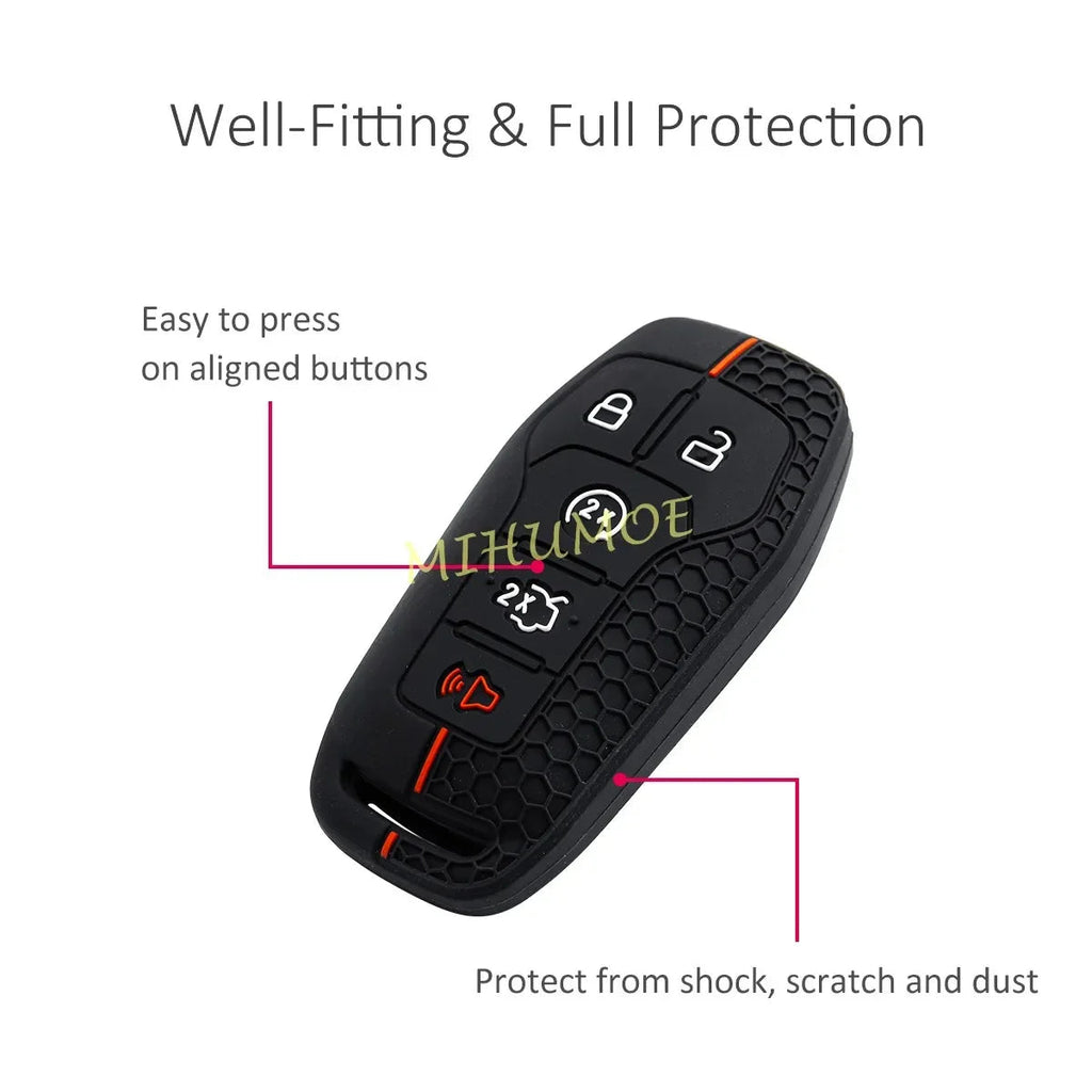 For Ford Lincoln Car Silicone Remote Key Case Cover Keychain Mustang Explorer Mondeo Edge F-150 Fusion MKZ MKC MKX 5 Buttons CM World