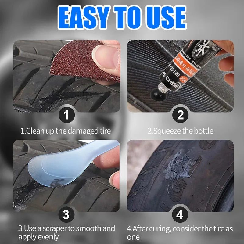 Waterproof Tire Repair Adhesive High Temperature Resistant Tyre Repair Liquid Strong Rubber Glues Emergency Tire Repair Kit CM World