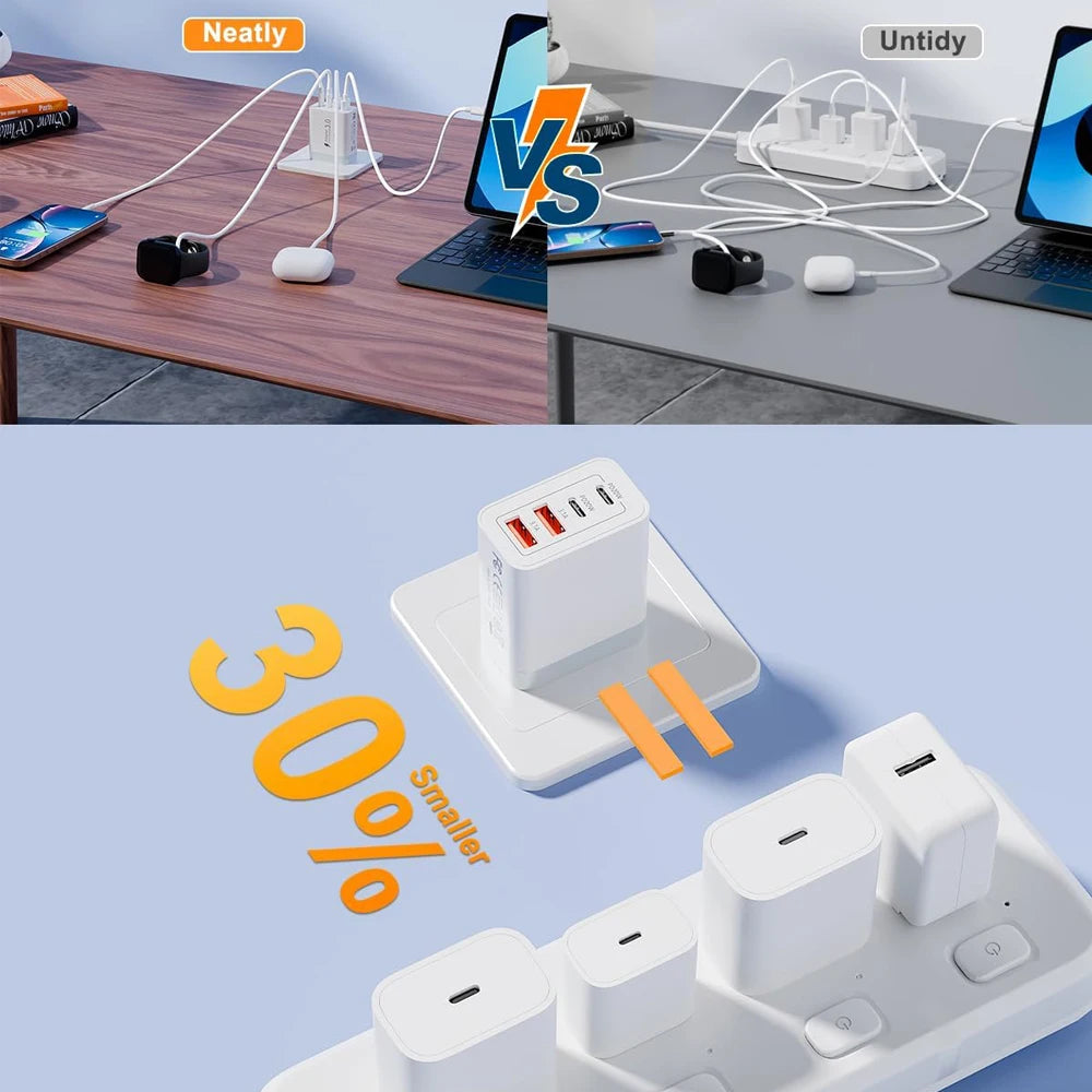 EU/UK/US/AU Plug Multi-Port USB-C/USB-A Wall Charger with Type C Cable, 40W Dual PD Fast Charging Block Mobile Phone Adapter Car Mobile World