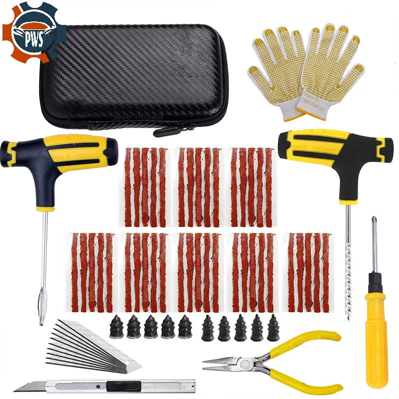 New Car Tire Repair Tool Kit Studding Tool Auto Bike Puncture Plug Garage Needle Nose Pliers Vacuum Film Nail EVA Storage Case CM World