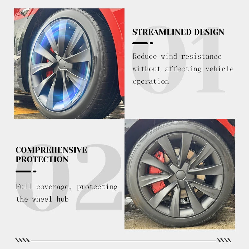 TSLLUG 4PCS Wheel Hub Caps For Tesla Model 3 18" Aero Wheels 2017-2023 18-inch Turbine Style Car Wheel Hubcap Accessories