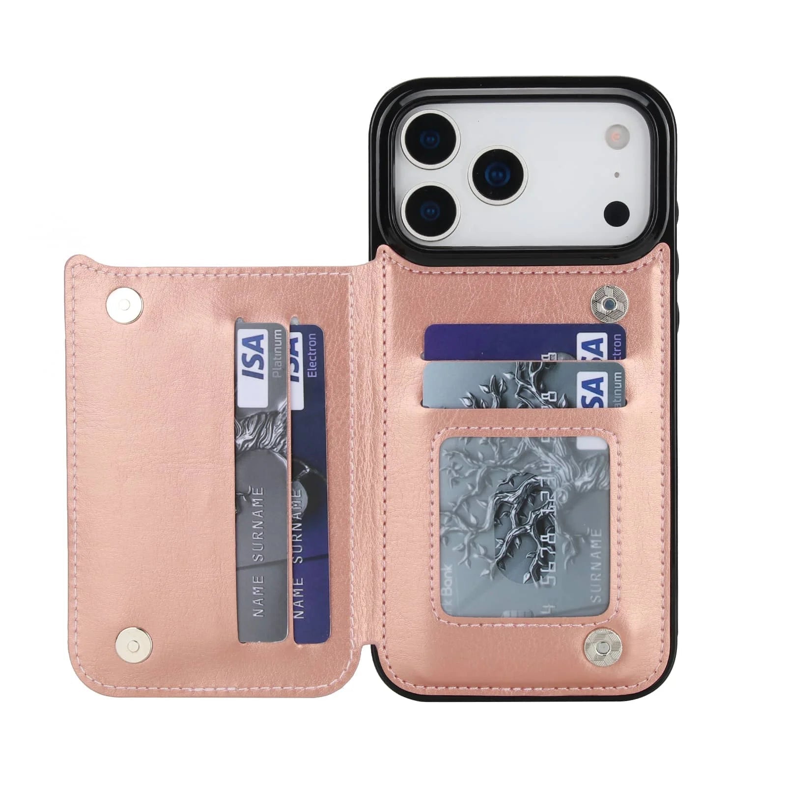 For iPhone 17/Air/17 Pro/17 Pro Max Wallet Case With Card Holder,PU Faux Leather Kickstand Card Slots Case,Double Magnetic Clasp Car Mobile World